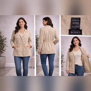 Soho Apparel Beige Drawstring Utility Jacket